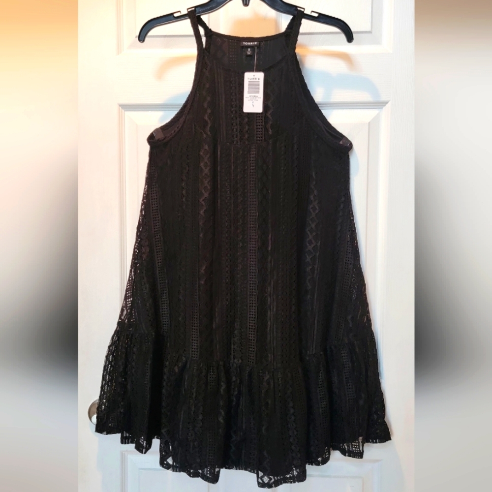 Torrid Mini Geo Lace cami Trapeze Black Textured Dress, Size 0